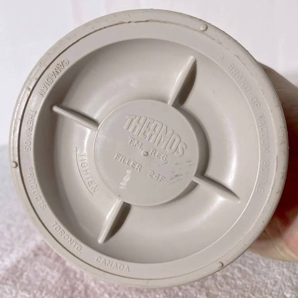 Vintage 1970s  MCM Thermos Brand Orange Plastic Glass Vacuum Insulated Bottle - Picture 8 of 13